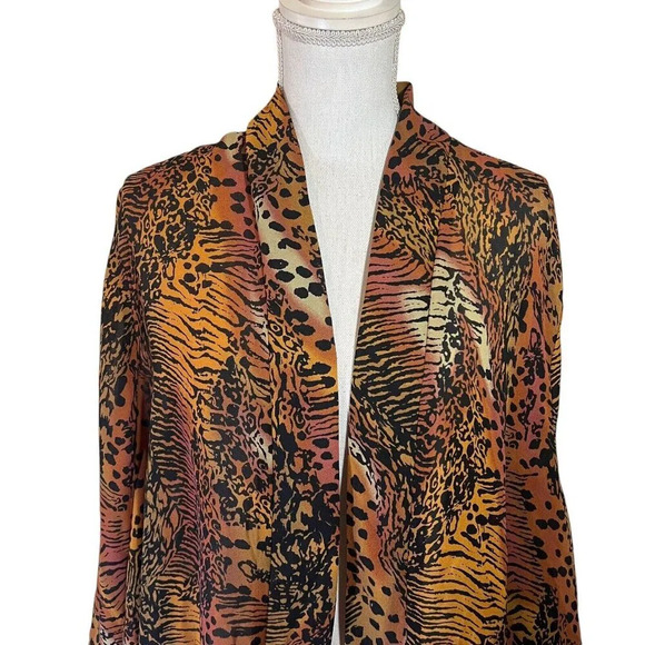 Slinky Brand Vintage Animal Print Sheer Open Cardigan Plus Size 1X Orange Brown - Picture 4 of 6